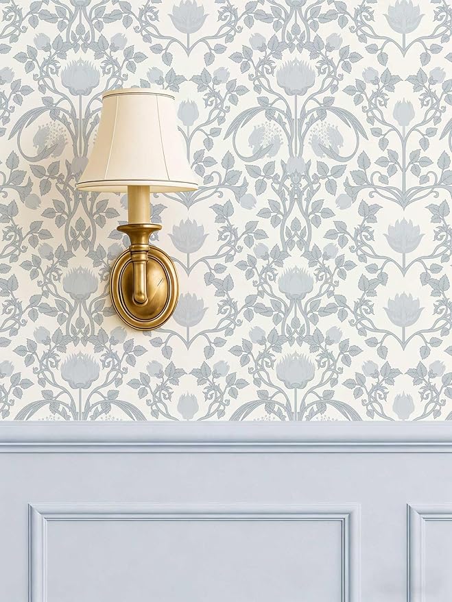 YXTII 17.3"×78.7" Blue Floral Peel and Stick Wallpaper, Damask Vintage Wallpaper by YXTII