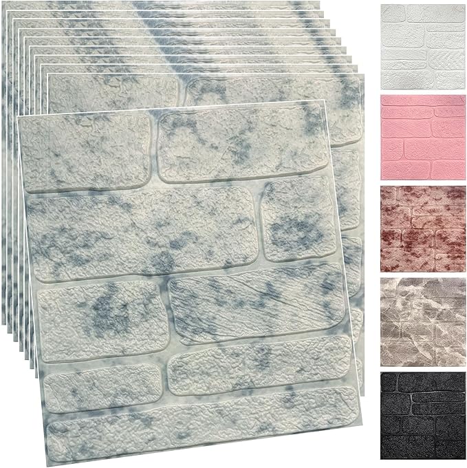 YU LI 3DH 3D Wall Panels Peel and Stick Faux Stone Wall Panel Blue 20-Pack Faux by YULI3DH