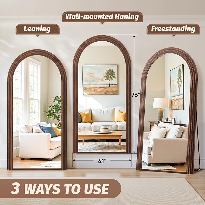 Antok Full Length Mirror 76"×41" Floor Mirror Standing Tall Mirror, Arched - Image 7
