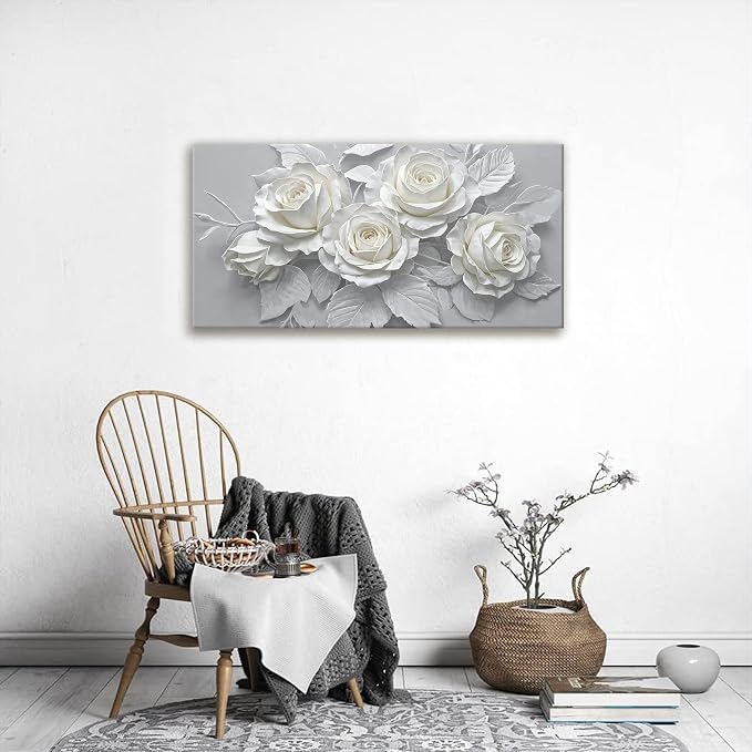 Suconvng White Flower Wall Art Painting Canvas Art Wall Decor 20 X 40 Inch - Image 3