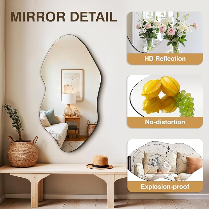 FICTOR Irregular Asymmetrical Wall Mirror, Living Room, Dining Room - Image 3