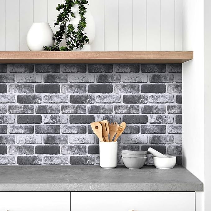 COMSTICKC 3D Gray Brick Wall Panels, Peel and Stick Brick Tiles, Small Size - Image 2