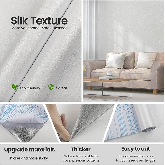 White Textured Wallpaper Peel and Stick - Image 2