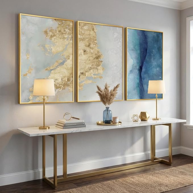 Large Framed Abstract Wall Art for Living Room, Luxury 3 Piece Canvas Blue - Image 4