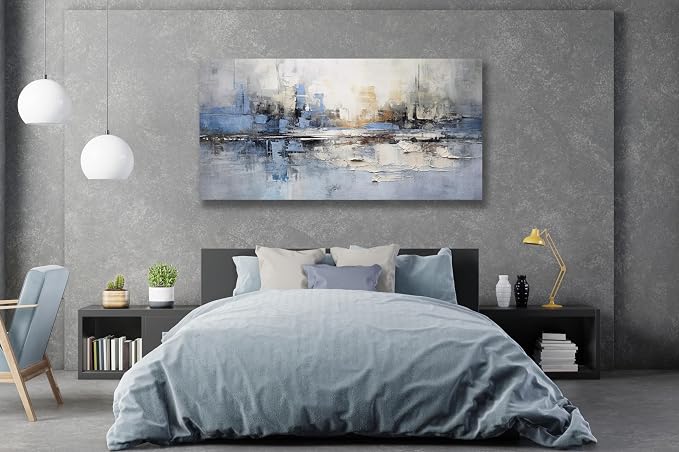 VHMING Abstract Wall Art Wall Decor Blue and Gray White Modern Canvas Wall - Image 6