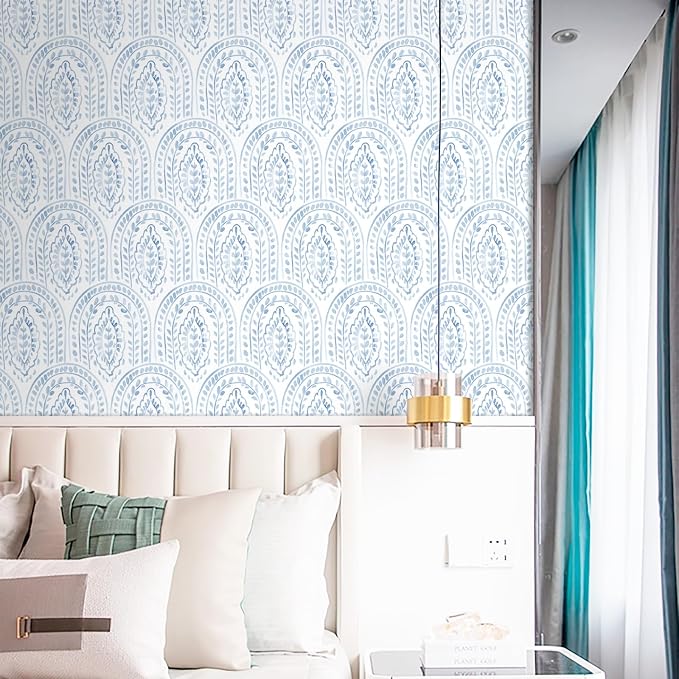 EeeComing Blue Peel and Stick Wallpaper Boho Wall Paper Peel and Stick Modern - Image 5