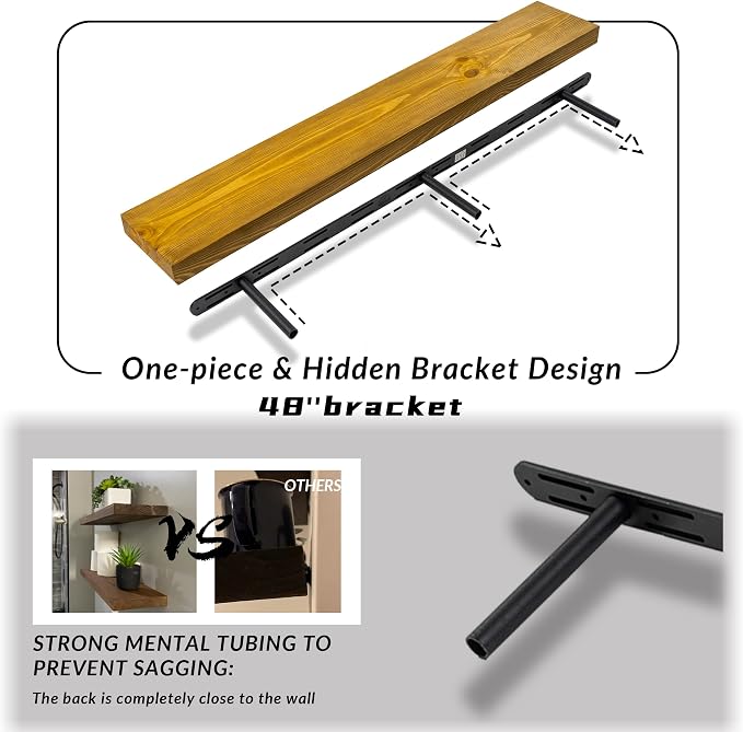 Rustic Floating Shelves 48 inch Long 8 inch deep Set of 2, Solid Wood Wall - Image 6