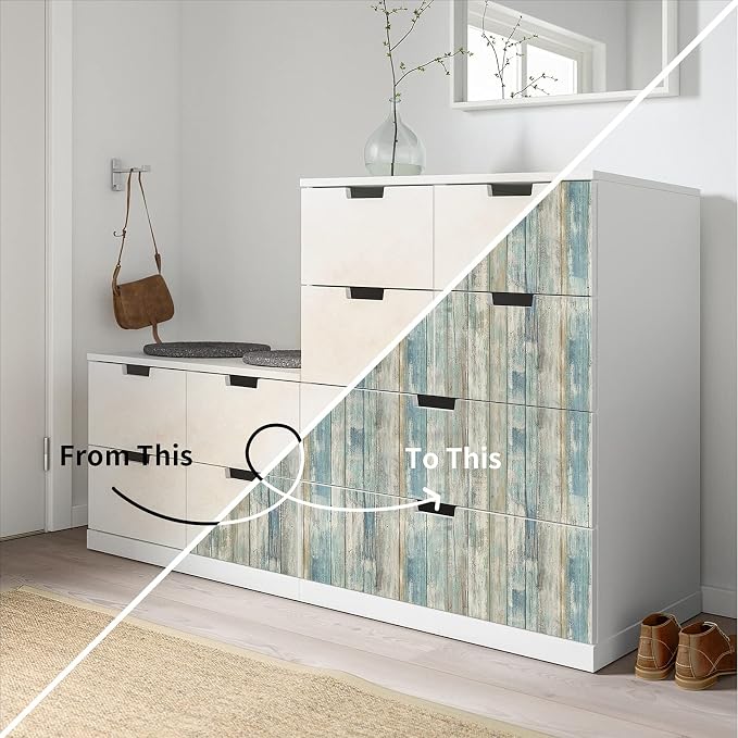 practicalWs 17.71''x 393.7''Blue Distressed Wood Wallpaper Self-Adhesive Peel - Image 4