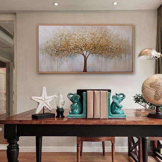 Abstract Wall Art Gold Tree of Life Framed Artwork Canvas Painting Textured - Image 7