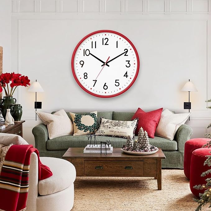 HZDHCLH Wall Clock Red, Silent Wall Clocks Battery Operated 8 Inch Modern Non - Image 8