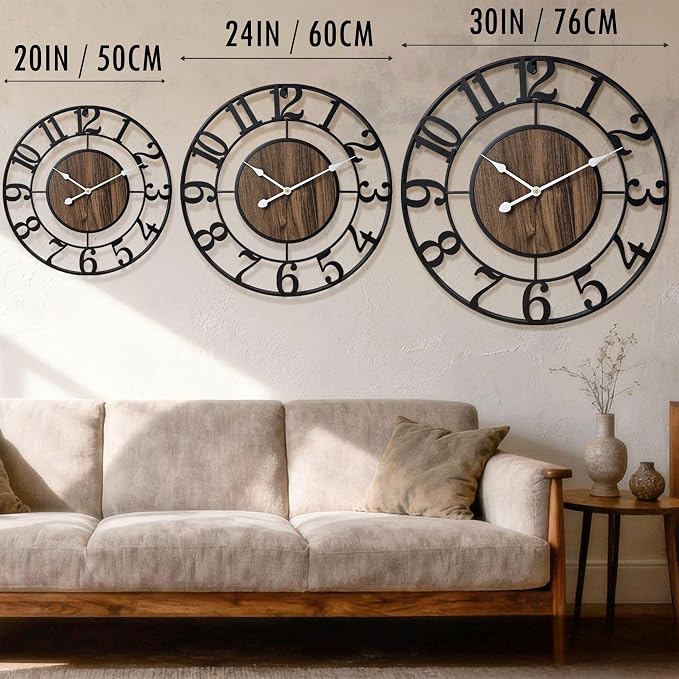 Large Metal Wall Clock, 30 Inch Retro Decorative Silent, Non Ticking, Battery - Image 2