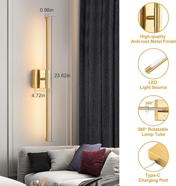Morauroral Gold Battery Operated Wall Sconces, Dimmable Wall Sconces - Image 6