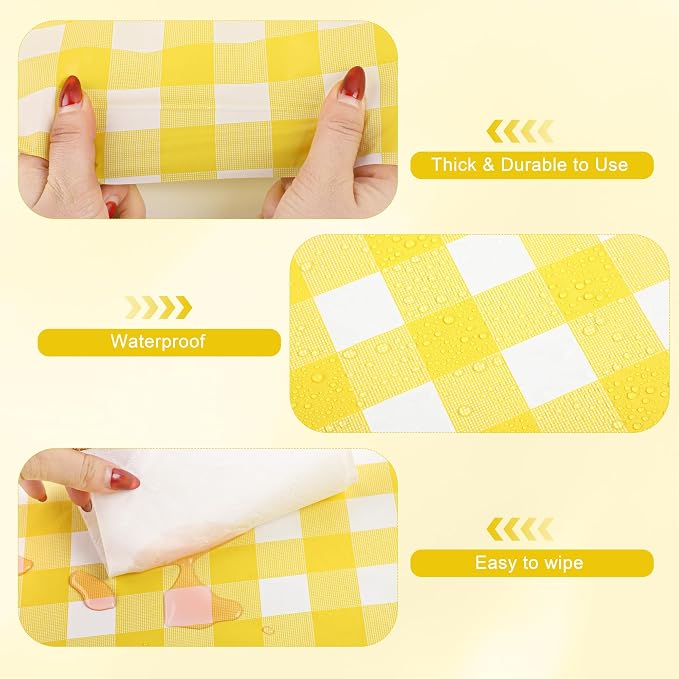 Kochorie 54 Inch x 300 Ft Light Yellow Checkered Plastic Table Cloth Roll - Image 3