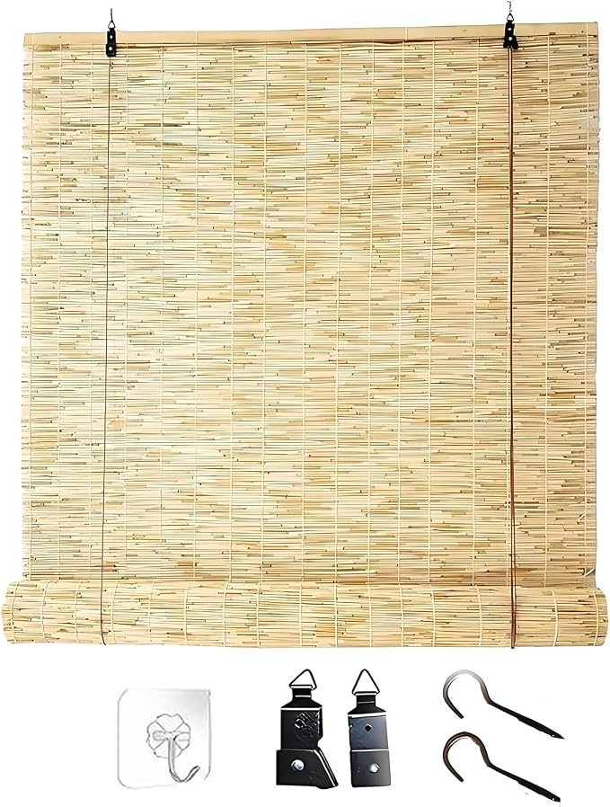 Blackout Bamboo Roller Shades for Outdoor Patio Reed Roll Up Blinds 24" 36" 48" by Unknown