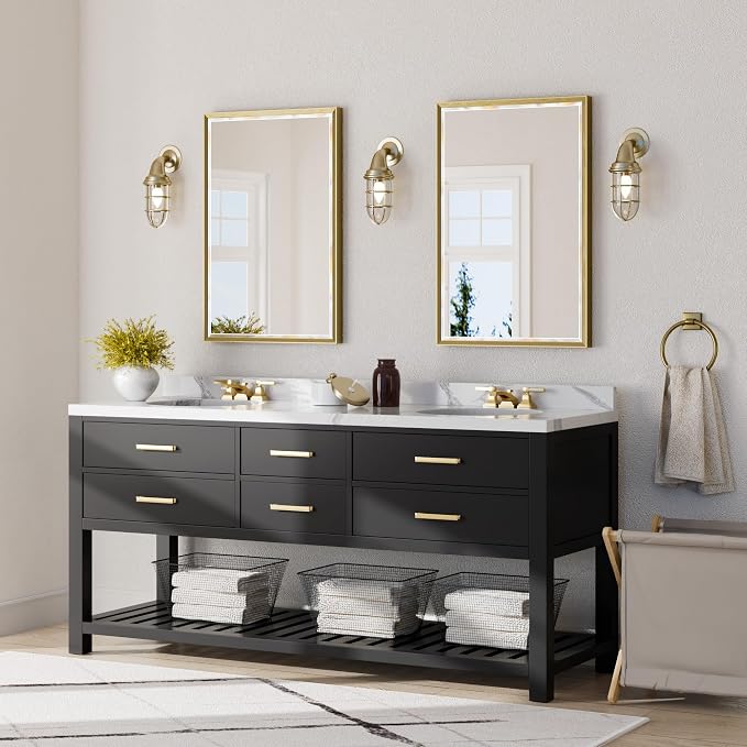 Gold Bathroom Mirror, 24x36 Brushed Gold Bathroom Mirror Beveled Edge, - Image 6