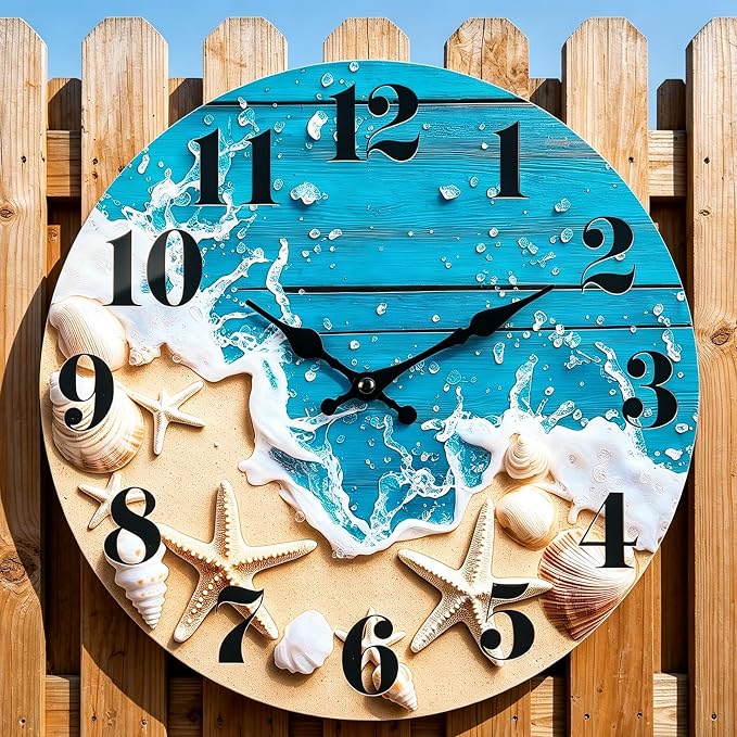 Large Indoor/Outdoor Clocks Waterproof, Glass Coastal Beach Decor Wall Clock - Image 3