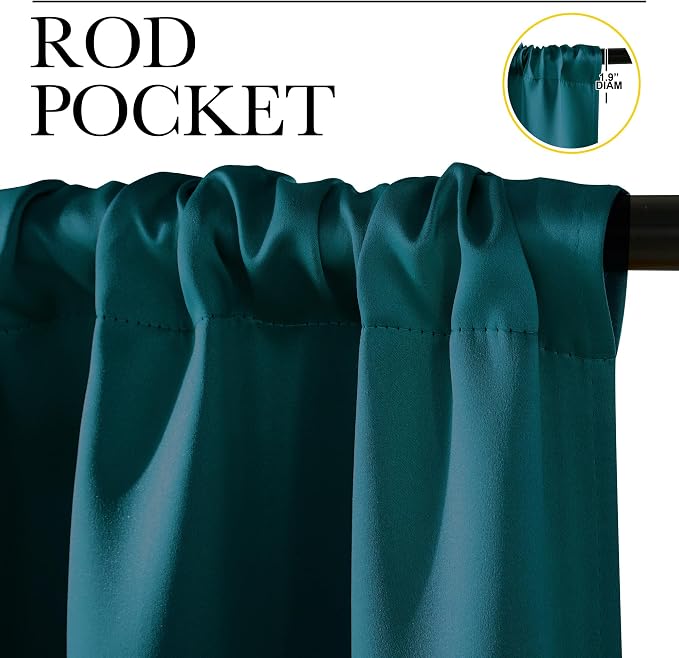 NICETOWN Teal Blackout Cafe Faux Silk Curtains - Image 2