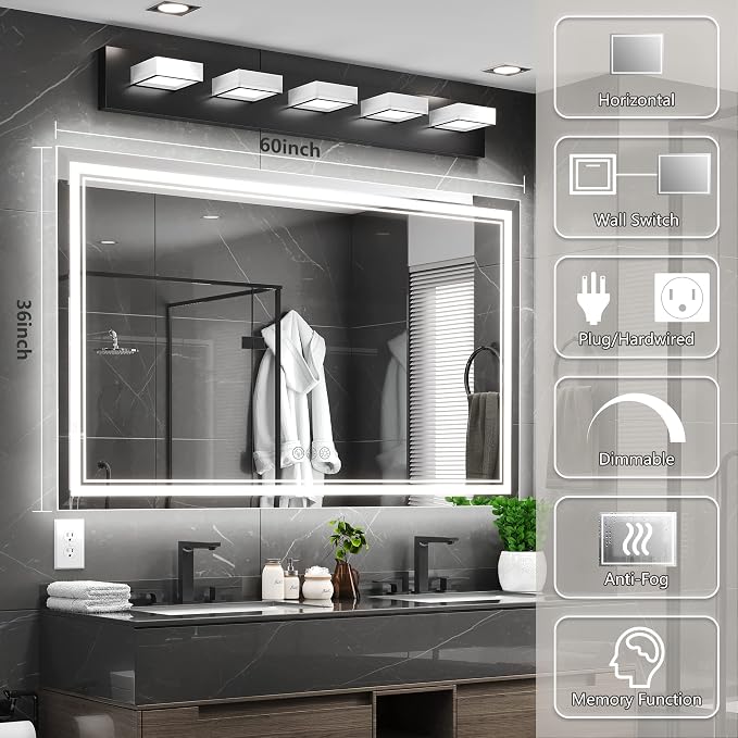 Ratsamee 60x36 Inch Led Mirror for Bathroom - Image 3