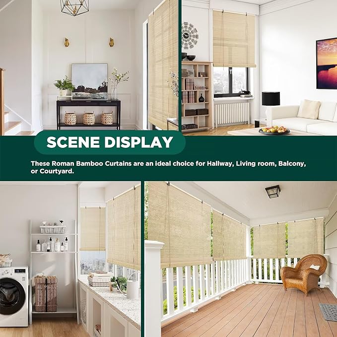 Bamboo Roller Blinds Shades, Outdoor Bamboo Roll Up, Vertical Lifting, - Image 6