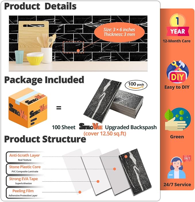 StyloVue 100 Pieces Peel and Stick Backsplash - Image 2