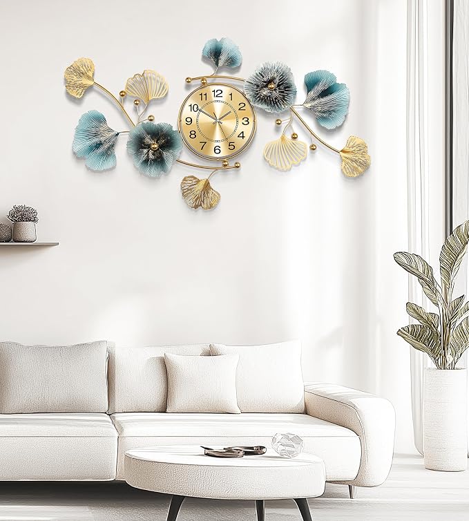 Wall Clocks for Living Room Decor, Large Wall Clock, 3D Creative Metal Ginkgo - Image 5