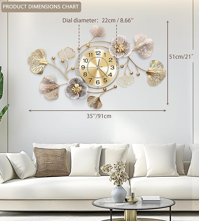 Clocks for Living Room, Large Wall Clock, 3D Silent Wall Clock, Retro Metal - Image 2