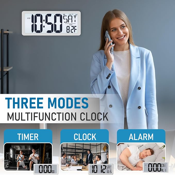 TXL Atomic Clock with Backlight, 14.2" Digital Wall Clock, Battery Operated - Image 3