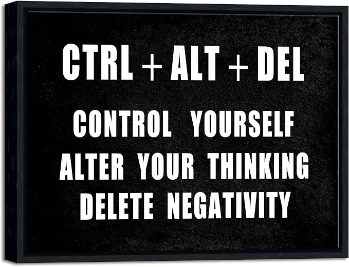 Pyradecor Black Framed Canvas Wall Art Motivational CTRL+ALT+DEL Classroom by Pyradecor