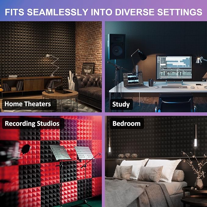 JBER Acoustic Sound Foam Panels, 24 Pack 2" X 12" X 12" Blue and Black - Image 7
