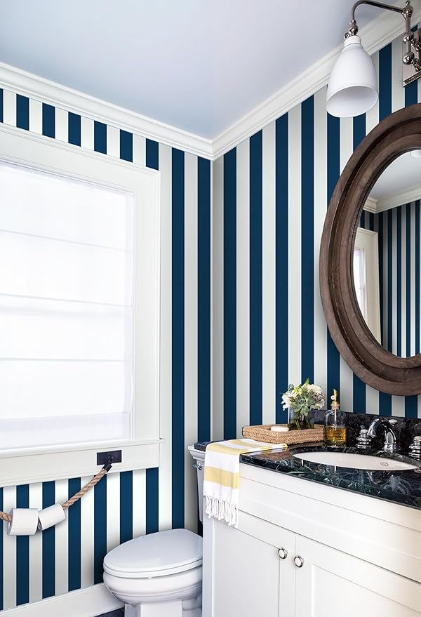 Guvana 17.7"x197" Navy Blue Wallpaper Striped Peel and Stick Wallpaper Blue and - Image 6