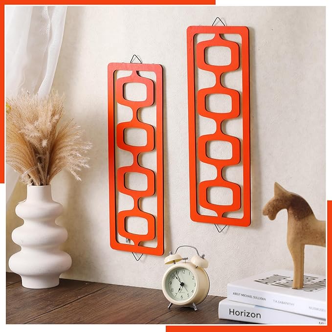 CroBlissful 2 Pcs Mid Century Modern Wall Art Wood Mid Century Elegance Decor - Image 3