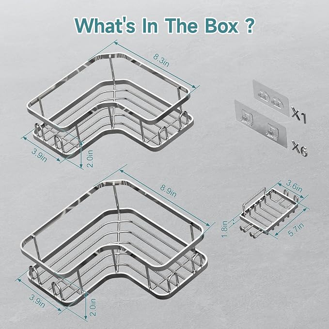 Veken Corner Adhesive Shower Caddy 3-Pack - Image 9