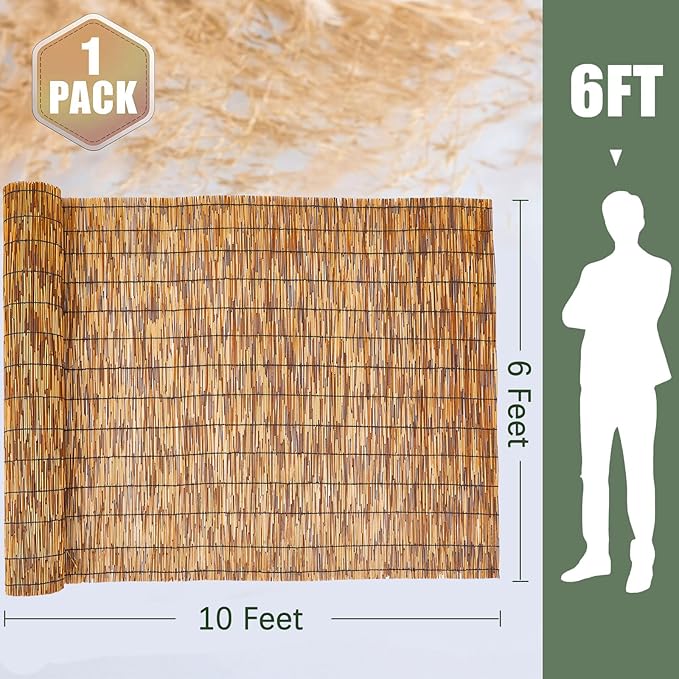 Barydat 1 Pcs 6 x 10 ft Reed Fence Roll, 85% Shade Bamboo Privacy Screen - Image 2