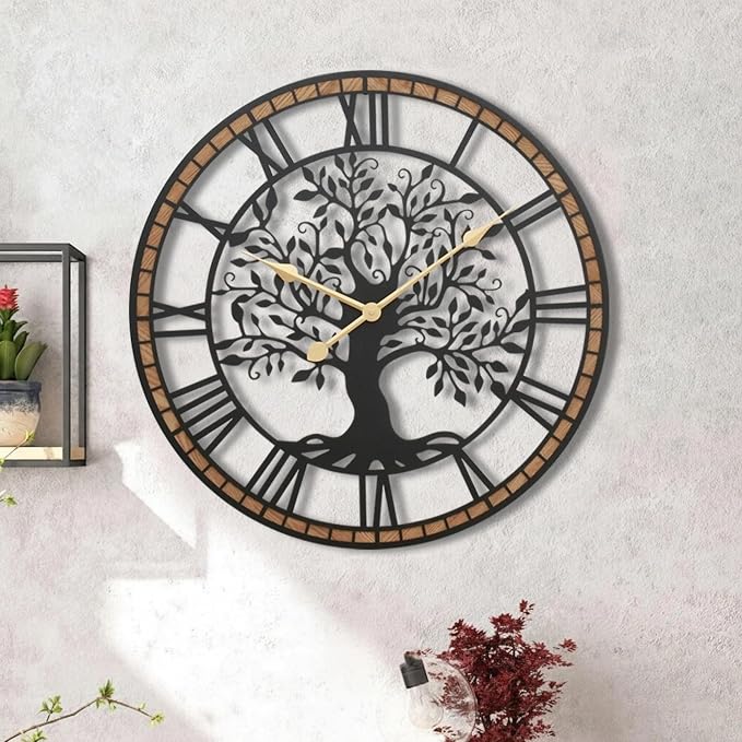 Micasso Farmhouse Large Wall Clock: 24Inch Rustic Tree of Life Metal - Image 6