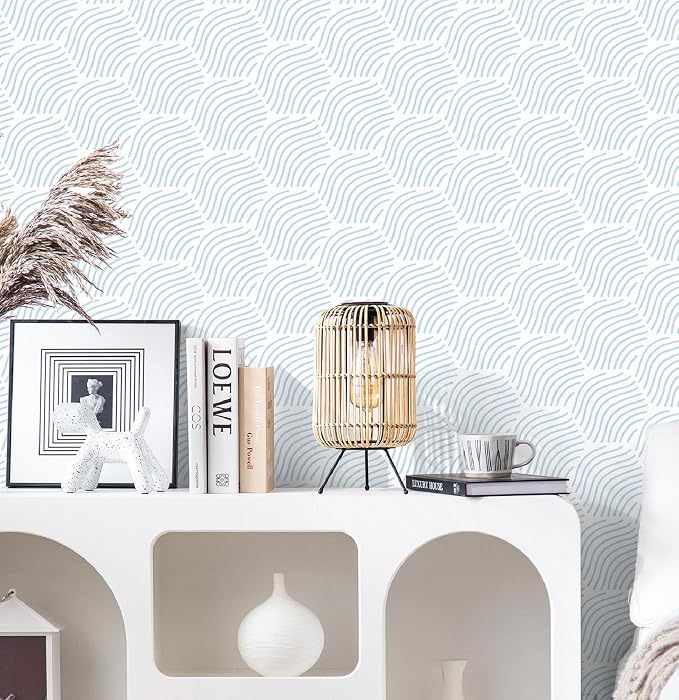 Peel and Stick Wallpaper Blue Wallpaper Geometric Wallpaper White Hexagon - Image 2