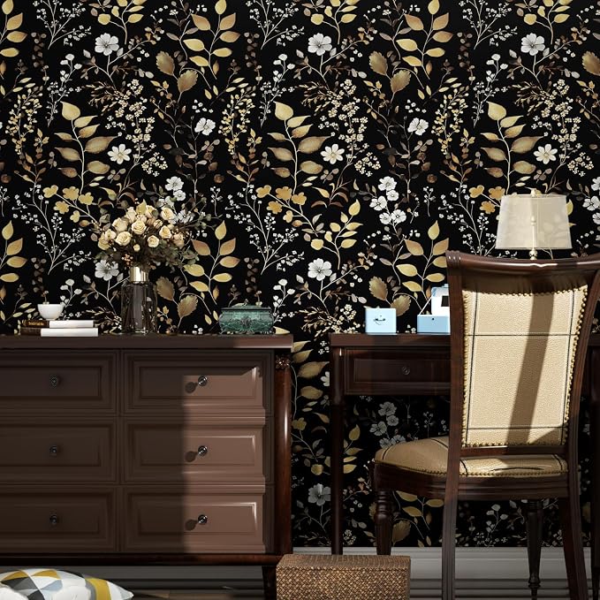 Laatse Boho Wallpaper Peel and Stick Dark Floral Wallpaper 17.5in x118in - Image 6