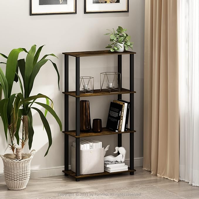 Furinno TURN-S-TUBE Storage Shelves, 4-Tier Book Shelf, Corner Shelf, Toolless - Image 2