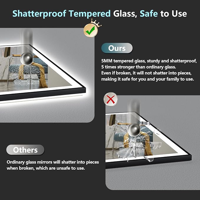 28x36 Black Framed LED Bathroom Mirror - Image 8