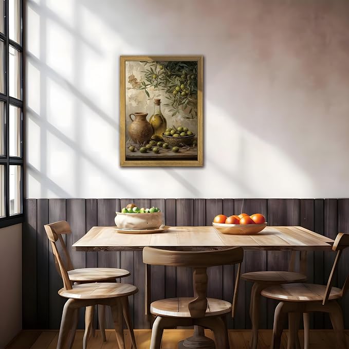 Wood Framed Olive Kitchen Wall Art, Vintage Rustic Still Life Canvas Print - Image 4