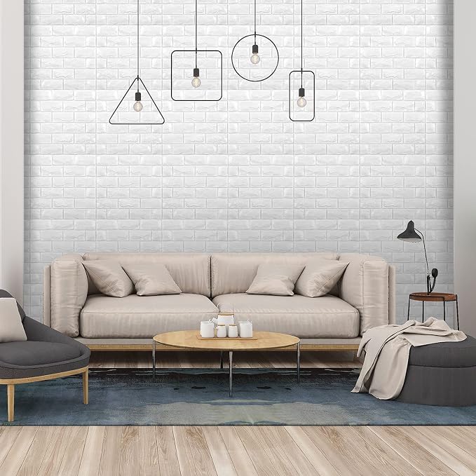 11PCS 3D Wall Panels Peel and Stick Faux Brick Wallpaper White Self Adhesive - Image 2