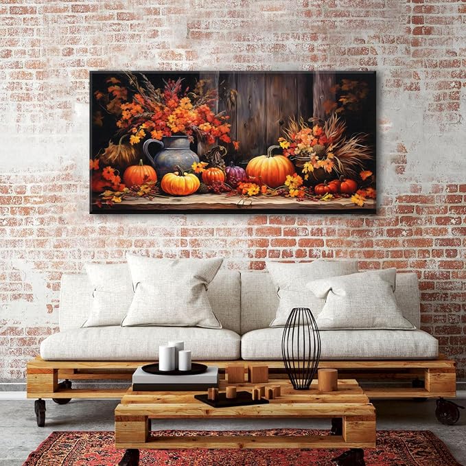 AIYISU Rustic Pumpkin Canvas Wall Art Farmhouse Dining Room Pictures Kitchen - Image 6