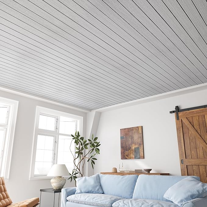 VEELIKE Light Grey Wood Slat Wall Panel Peel and Stick Wood Wall Panels - Image 5