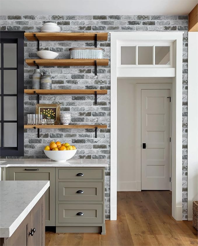 Guvana 17.3"×197" Brick Peel and Stick Wallpaper Grey Brick Contact Paper Self - Image 2