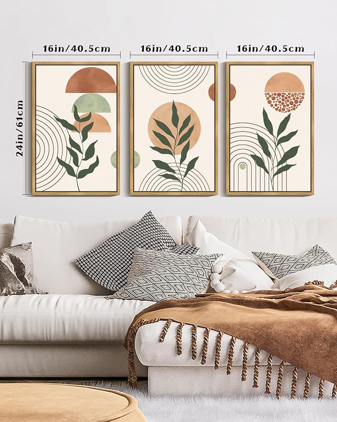 PHOPAGO Boho Wall Art Sage Plant Botanical Bohemain Framed Wall Printing Large - Image 2