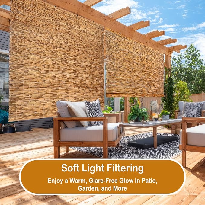 DoubleFill 2 Pcs Bamboo Shades Outdoor Reed Roll Up Blinds 84" W X 72" H - Image 7