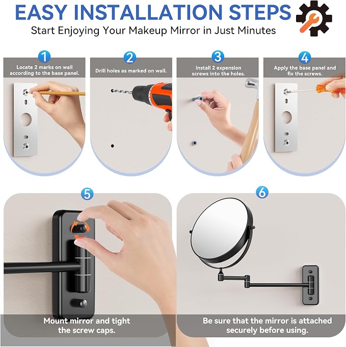 Auxmir 1X/30X Wall Mounted Makeup Mirror, Double Sided Magnifying Mirror - Image 8