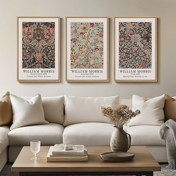 Framed William Morris Canvas Wall Art Set of 3, Vintage Boho Floral Paintings - Image 2