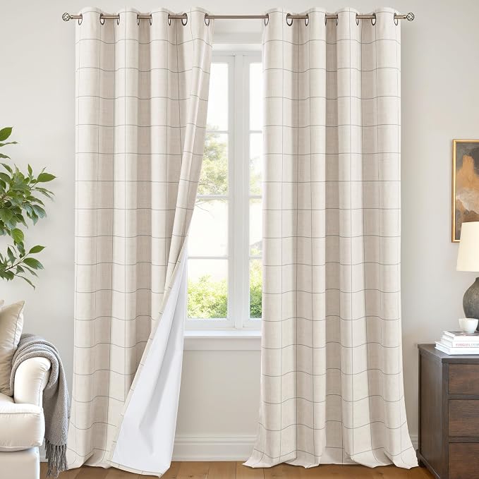 Lajode Grey Plaid Curtains Pattern Printed 90 Inches Long by Lajode