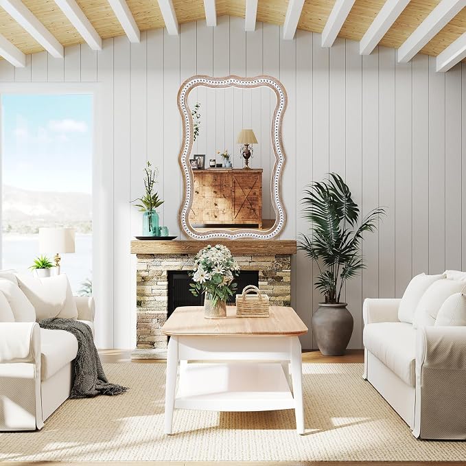 35x24 Inch Wavy Wooden Frame Mirror - Image 3