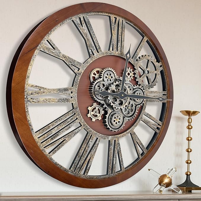 The B-Style Large Real Moving Gears Wall Clock 30 inch Rustic Retro Industrial by TheB-StyleTB